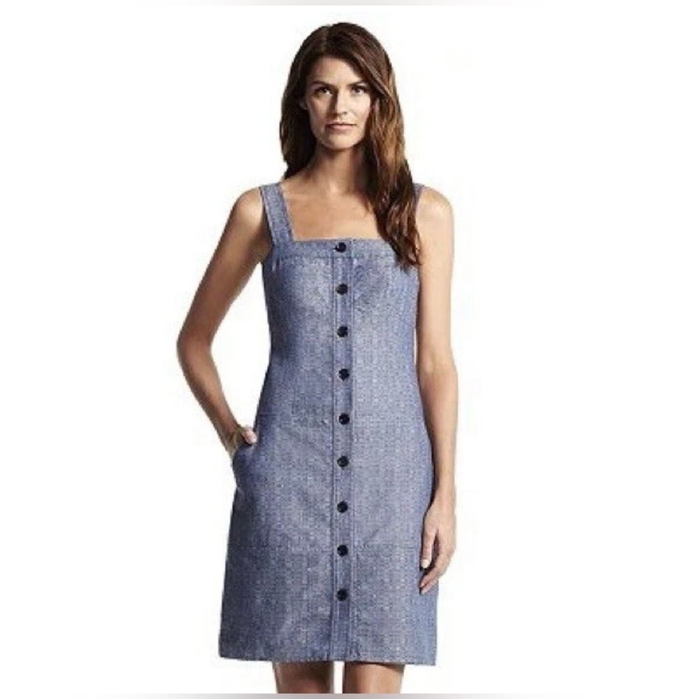 Derek Lam Blue Chambray Button-Front Midi Dress